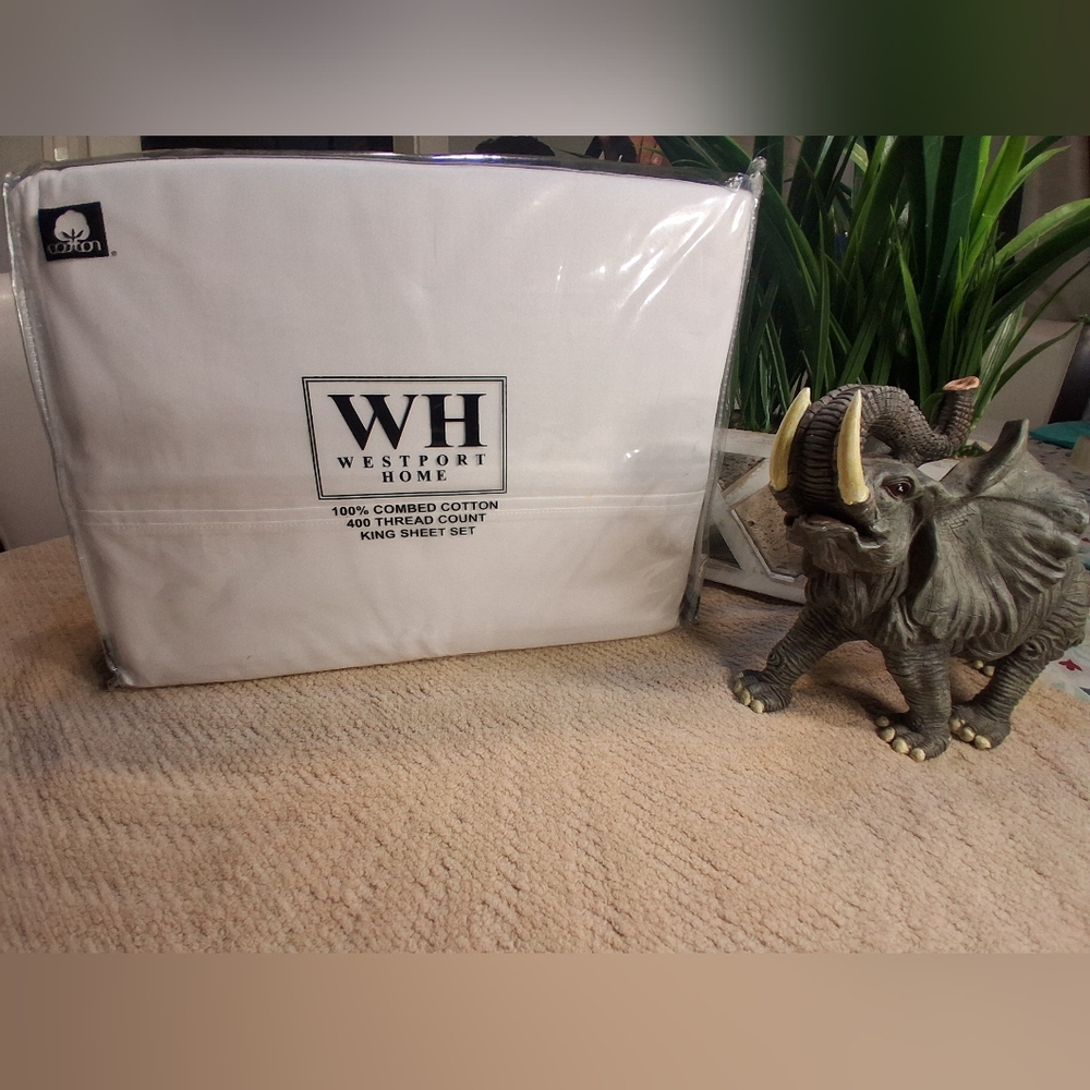 Westport White Cotton King Sheet Set